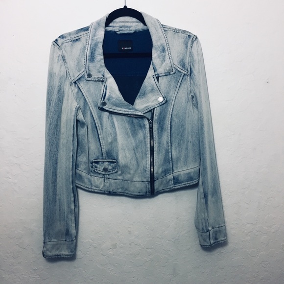 KIIND OF Jackets & Blazers - KIIND OF Cropped Moto Jean Jacket Large